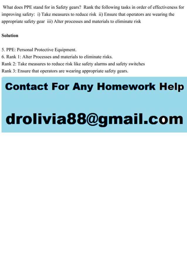 What does PPE stand for in Safety gears Rank the following tasks in.pdf