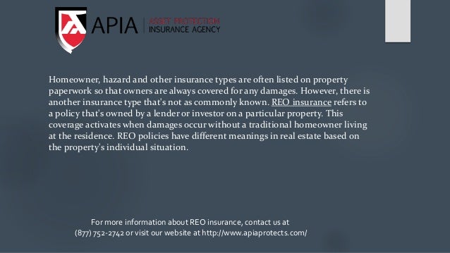 What does REO insurance mean in real estate What does REO insurance mean in real estate