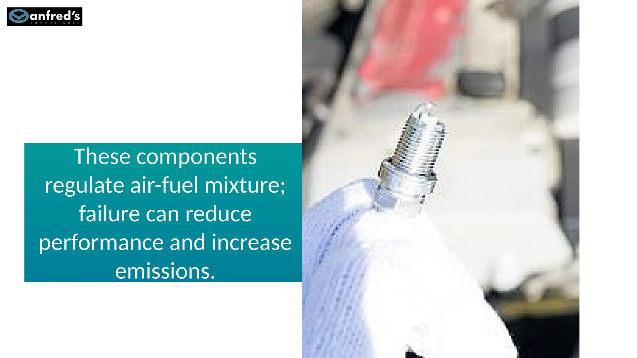 These components
regulate air-fuel mixture;
failure can reduce
performance and increase
emissions.
 