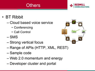 Telenor MOVETSGPartnerPlug-insMOVEServicePlatformCall ControlAPIStatusAPICustomer ServiceGUICust DataAPIDealerGUIReportingAPIEnd UserGUIThrough APIs, partners can be invited to develop services, configure customers, etc. 