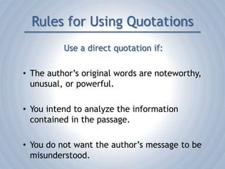 How Do I Paraphrase?Read the entire passage.Convert the author’s words into your own words.Use all the information in your paper or project.Provide the proper citation.