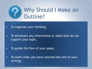 Why Should I Make an Outline?To organize your thinking.