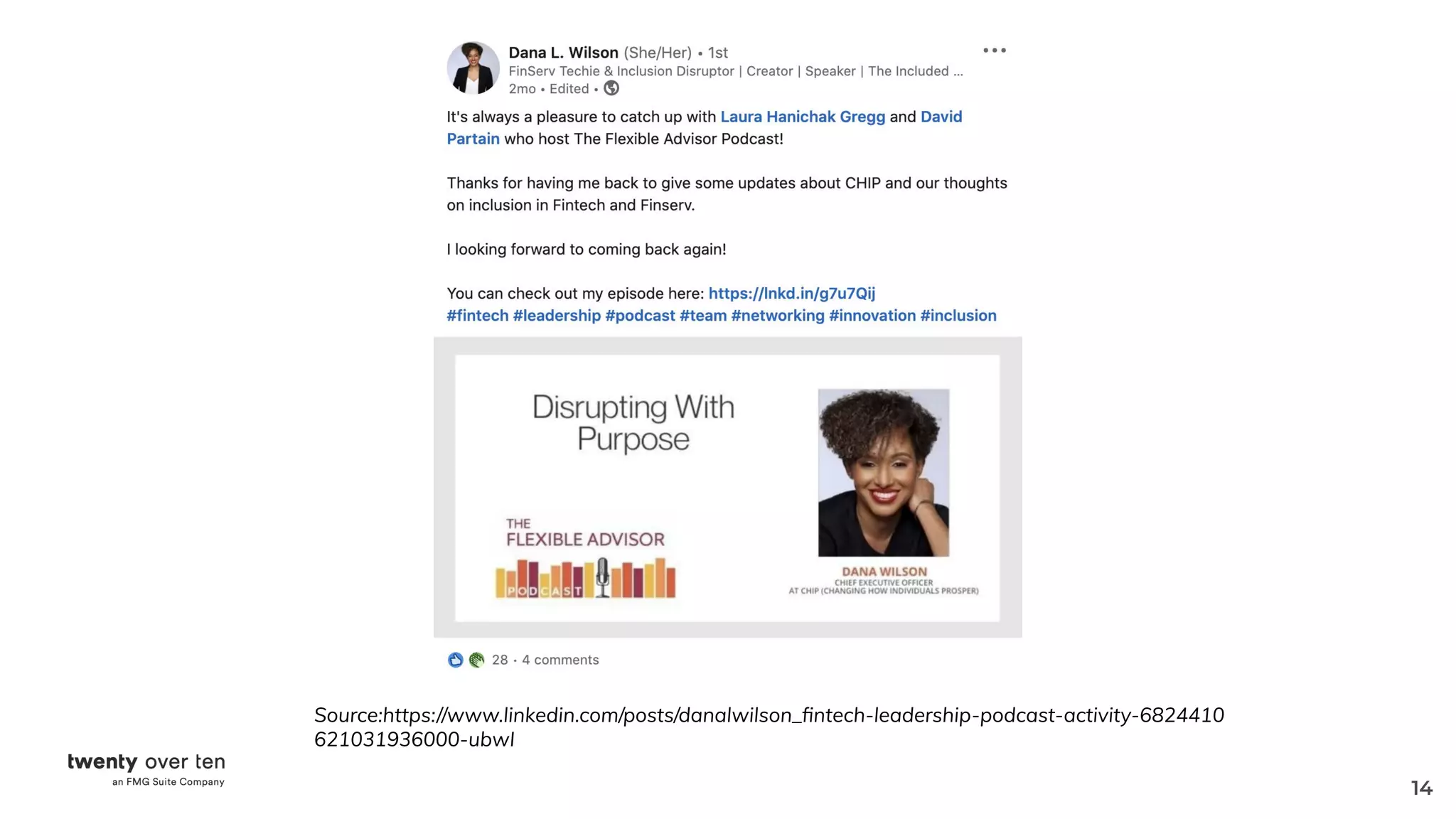 14
Source:https://www.linkedin.com/posts/danalwilson_ﬁntech-leadership-podcast-activity-6824410
621031936000-ubwI
 