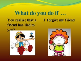 What do you do if … You realize that a friend has lied to you? I forgive my friend 