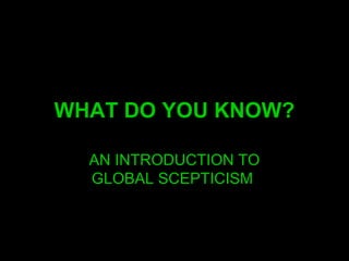 WHAT DO YOU KNOW?

  AN INTRODUCTION TO
  GLOBAL SCEPTICISM
 