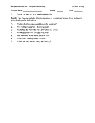 Paragraph Style Answer What Do You Know About Font Formatting Notes | DOC