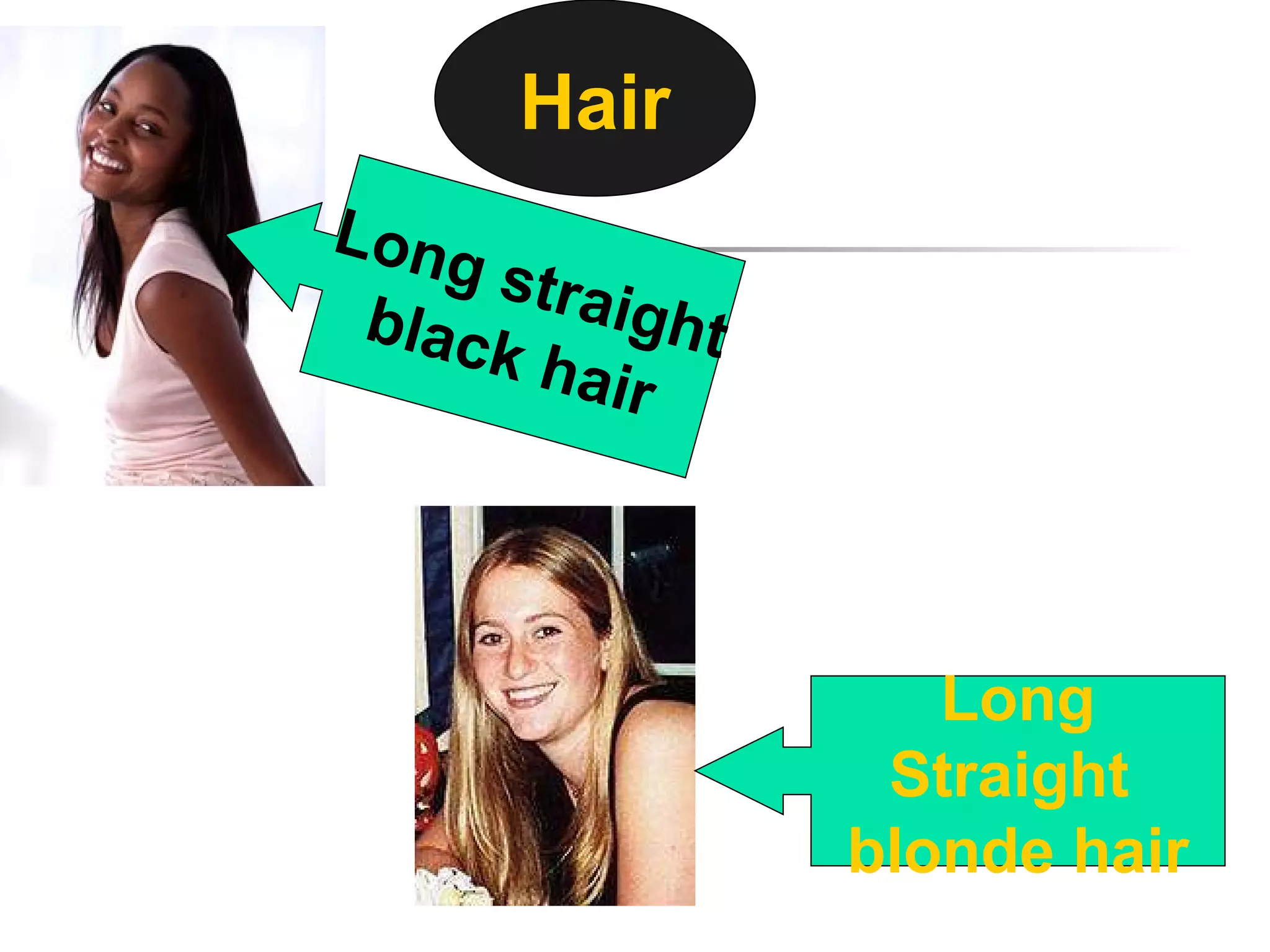 Hair Long straight black hair Long Straight  blonde hair 