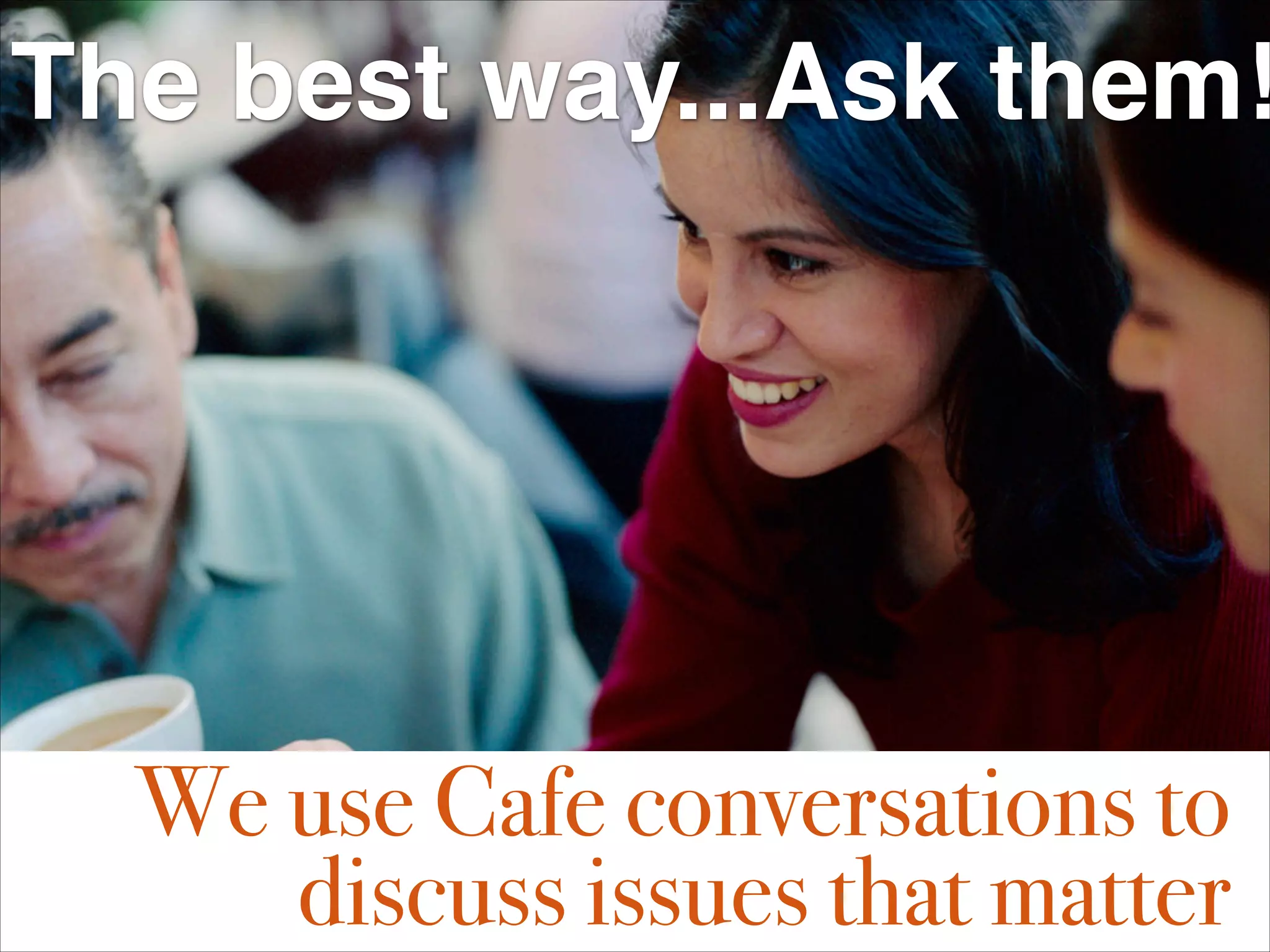The best way...Ask them!




  We use Cafe conversations to
     discuss issues that matter
 
