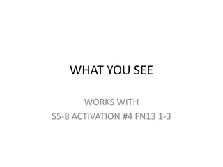 WHAT YOU SEE

       WORKS WITH
S5-8 ACTIVATION #4 FN13 1-3
 