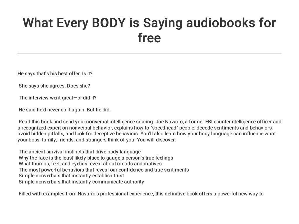 What Every Body Is Saying Audiobook Free What Every BODY is Saying audiobooks for free