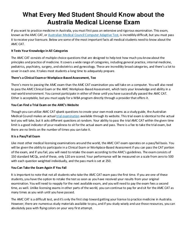 What every med student should know about the australia medical license exam