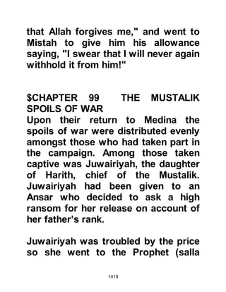 1419
had led the Koraysh against the
Muslims at Uhud -- with a cavalry of
two hundred was dispatched to
prevent the Muslims from entering
the City.
@KHALID'S ATTEMPT TO
BLOCKADE THE MUSLIMS FROM
ENTERING MECCA
The Khuzah scout rejoined his fellow
pilgrims at a place called Usfan and
related the news of Khalid's intended
blockade to the Prophet (salla Allahu
alihi wa sallam). Upon learning their
plans the Prophet (salla Allahu alihi
wa sallam) enlisted the help of a
pilgrim from the tribe of Aslam, who
knew the area well, to lead them
through the rugged mountain passes
away from Khalid and then down into
Mecca.
 