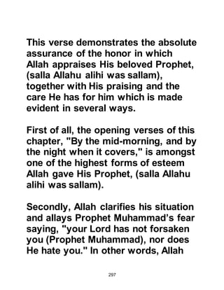 297
Muayt's son. One day when the
Prophet (salla Allahu alihi wa sallam)
and Abu Bakr were passing they
stopped and asked him for a cup of
milk. Abdullah told them that
unfortunately the sheep did not
belong to him and that he did not
have any of his own to be able to
offer them a cup of milk.
The Prophet (salla Allahu alihi wa
sallam) asked Abdullah if there
happened to be a lamb that had not
yet been mated in the flock. Abdullah
told him that there was and went to
fetch it. The lamb was set down in
front of the Prophet (salla Allahu alihi
wa sallam) whereupon he massaged
its udder as he supplicated to Allah.
Miraculously, the udder filled with
milk and they all drank. After
 