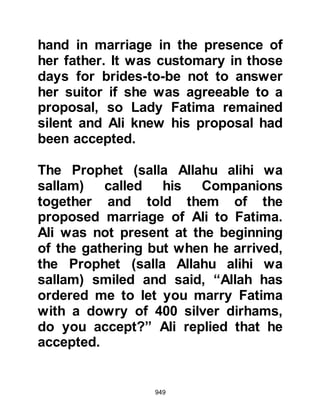 949
numbered twice that of the Muslims
who fought at Badr.
It was Saturday, 15th Shawwal 2H
when news of the Kaynuka's intent
reached the Prophet (salla Allahu
alihi wa sallam), he gathered his men,
surrounded the fortresses, and then
sent word to them demanding an
unconditional surrender.
During this time the call to rise up
against the Prophet (salla Allahu alihi
wa sallam) reached the ears of the
unbelieving chieftains of the
Khazrajite tribe. Abdullah, Ubayy’s
son was a hypocrite, who claimed he
had converted to Islam started to
remind his people of their friendship
with the Jews. However Ubadah, a
Muslim chieftain, was quick to
 