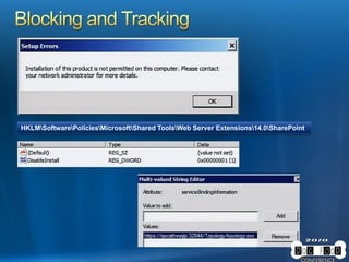 HKLMSoftwarePoliciesMicrosoftShared ToolsWeb Server Extensions14.0SharePoint
 