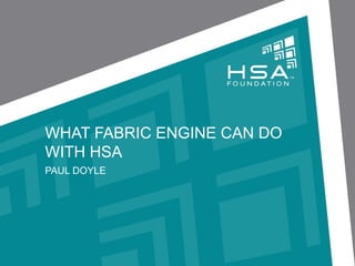 WHAT FABRIC ENGINE CAN DO
WITH HSA
PAUL DOYLE
 