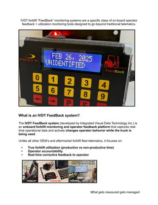 Operator Behaviour IVDT FeedBack Systems: Real Time Forklift Operational Activities ...