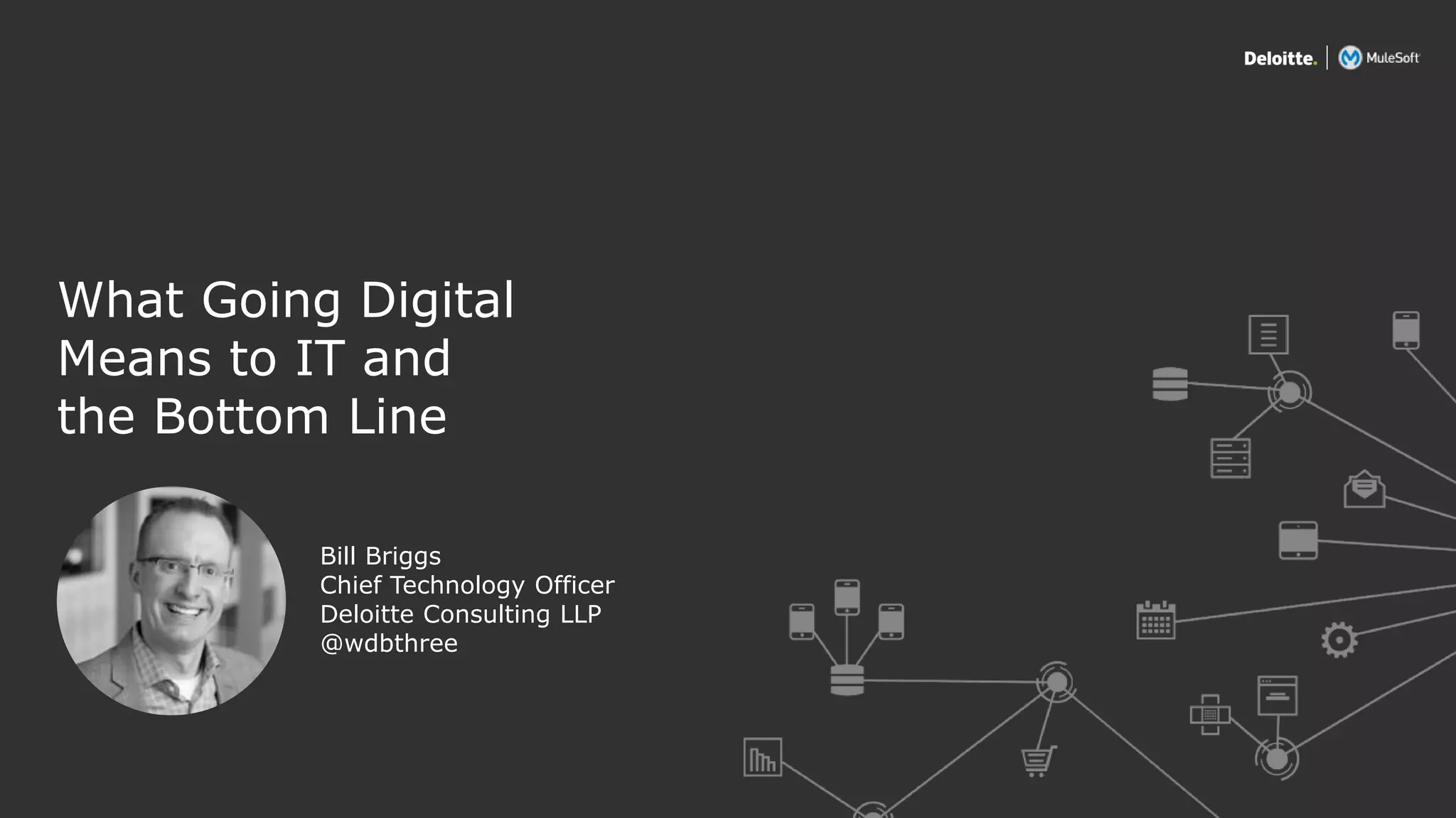 What Going Digital
Means to IT and
the Bottom Line
Bill Briggs
Chief Technology Officer
Deloitte Consulting LLP
@wdbthree
 