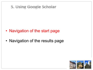 • Limiting by date
• Sorts : Relevance and Date
• Create Alert
• Settings and “My Citations” also accessible from Search
p...