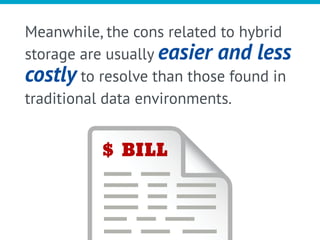 Meanwhile, the cons related to hybrid
storage are usually easier and less
costly to resolve than those found in
traditiona...
