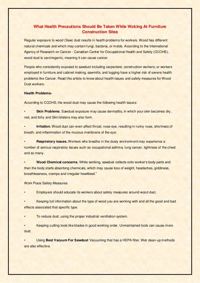 What Health Precautions Should Be Taken While Woking At Furniture