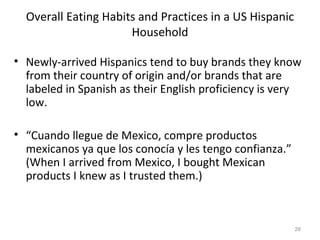 Overall Eating Habits and Practices in a US Hispanic Household <ul><li>Newly-arrived Hispanics tend to buy brands they kno...