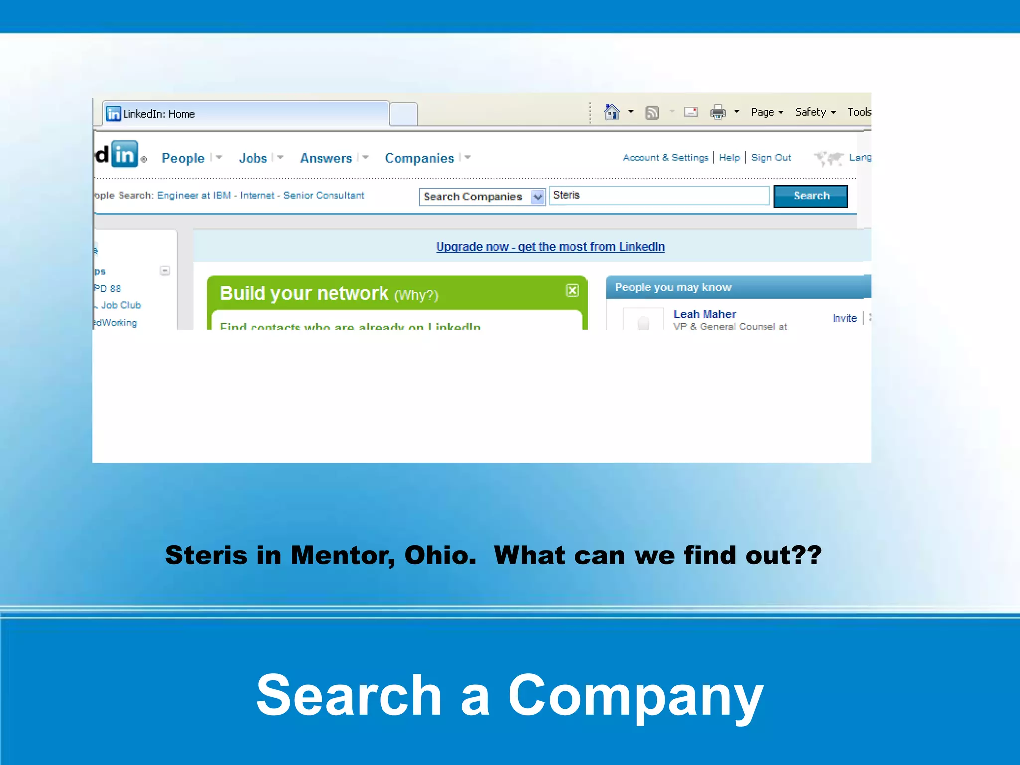 Search a Company
Steris in Mentor, Ohio. What can we find out??
 