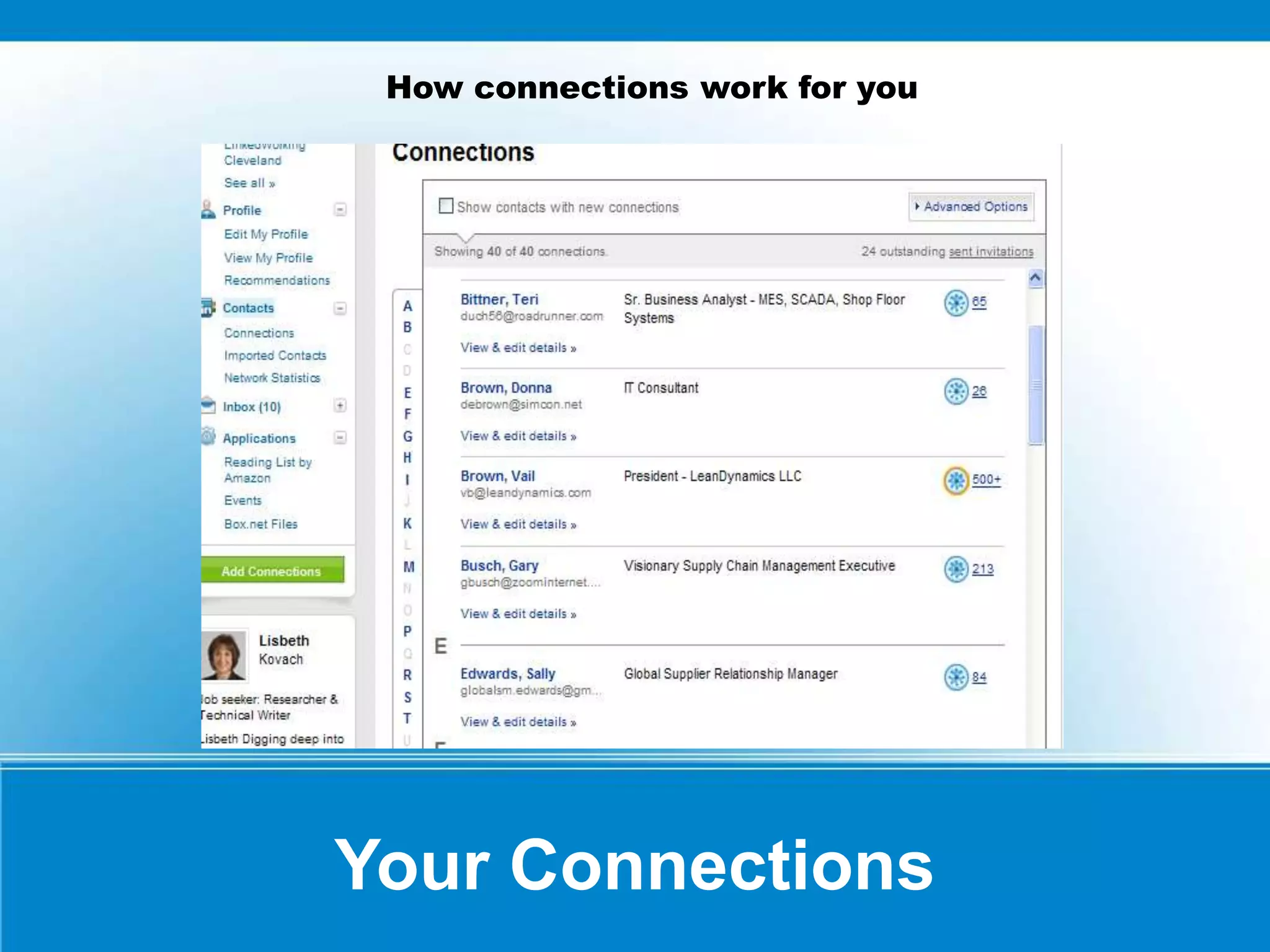 Your Connections
How connections work for you
 