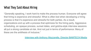 What They Said About Hiring
“Generally speaking, I work hard to make the process human. Everyone will agree
that hiring is...