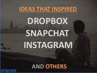 IDEAS THAT INSPIRED
DROPBOX
SNAPCHAT
INSTAGRAM
AND OTHERS
 