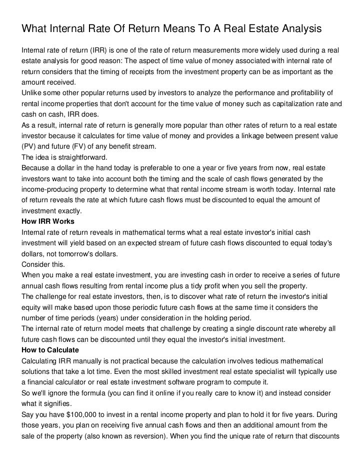 What Internal Rate Of Return Means To A Real Estate Analysis