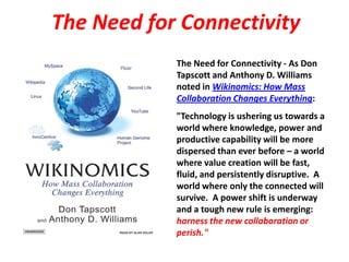 The Need for Connectivity
            The Need for Connectivity - As Don
            Tapscott and Anthony D. Williams
    ...