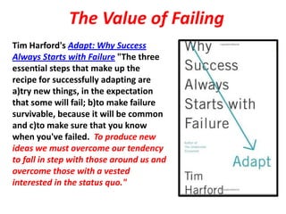 The Value of Failing
Tim Harford's Adapt: Why Success
Always Starts with Failure "The three
essential steps that make up t...