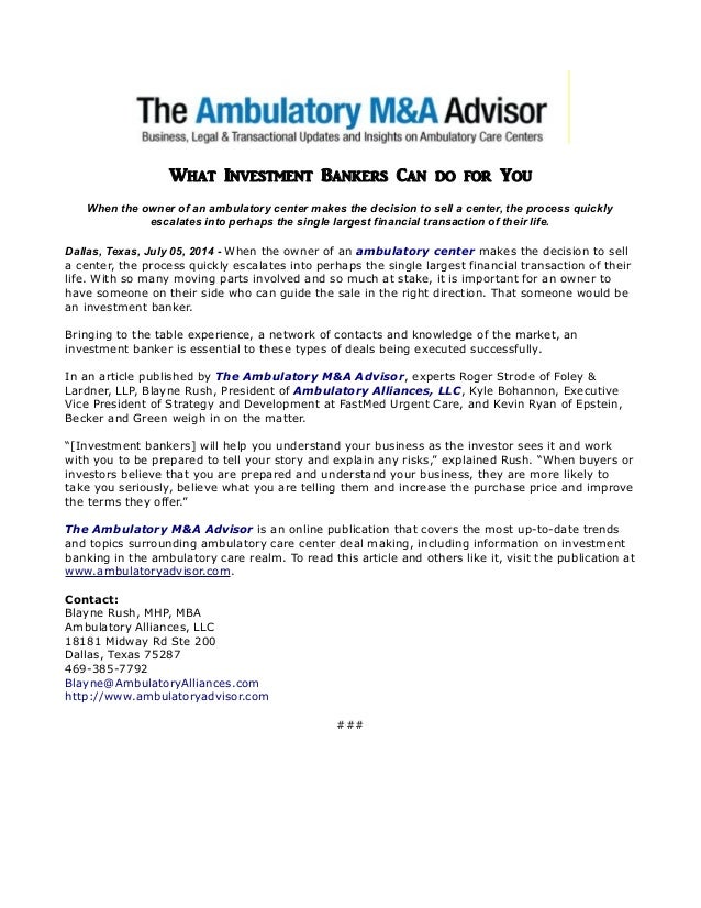 What Investment Bankers Can Do For You