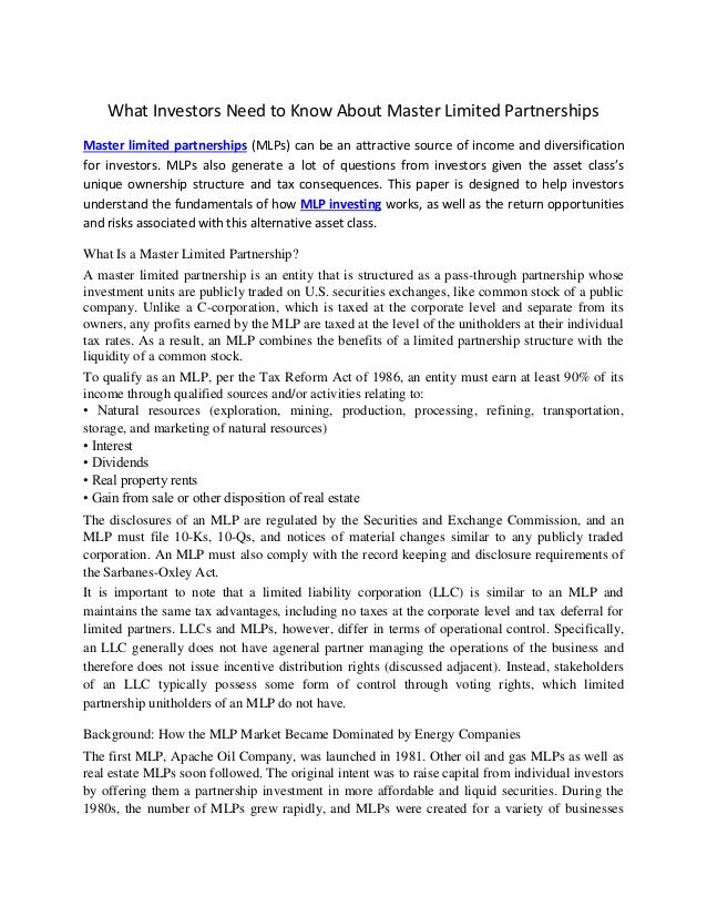 What Investors Need to Know About Master Limited Partnerships