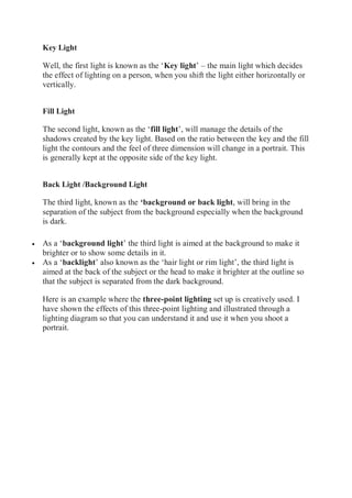 Key Fill Backlight Example Photo What is 3 point lighting | PDF