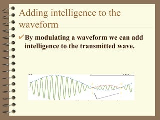 Adding intelligence to the waveform By modulating a waveform we can add intelligence to the transmitted wave. 