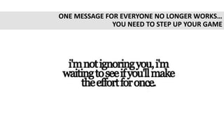 ONE MESSAGE FOR EVERYONE NO LONGER WORKS…
YOU NEED TO STEP UP YOUR GAME
 