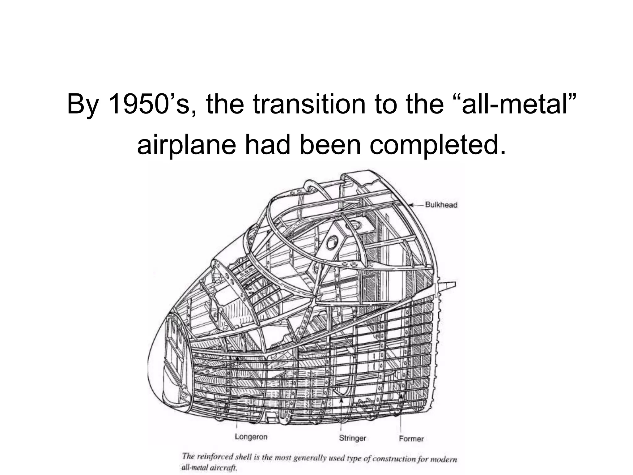 By 1950’s, the transition to the “all-metal”
airplane had been completed.
 