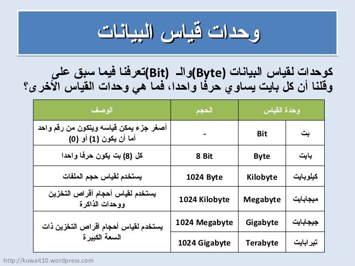 لتمثيل الرقمية البيانات وحدة أصغر تمثيل البيانات