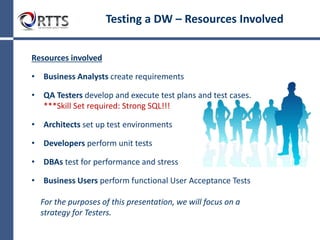 Testing a Data Warehouse (DWH)
 