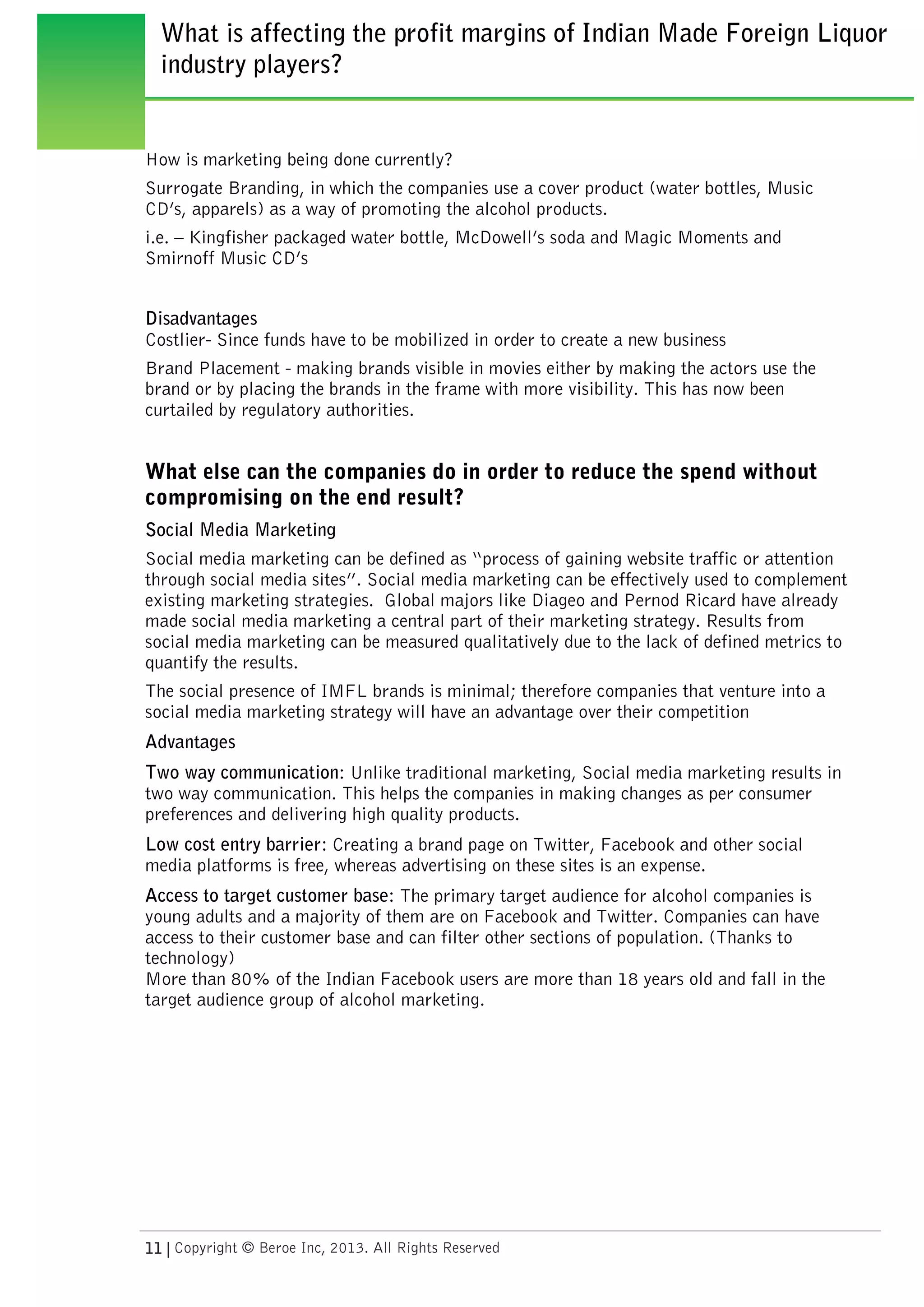 What is affecting the profit margins of Indian Made Foreign Liquor (IMFL) industry players