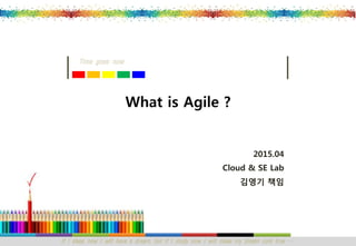 If I sleep now I will have a dream, but if I study now I will make my dream com true …
Time goes now
2015.04
Cloud & SE Lab
김영기 책임
What is Agile ?
 