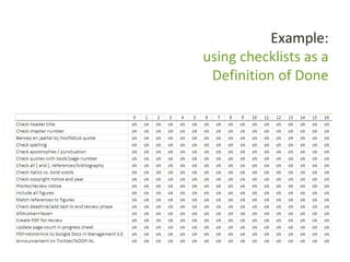 Example:
using checklists as a
Definition of Done
 