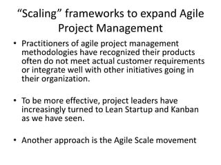 • The Sprint is an iterative production cycle with a fixed duration, typically two weeks. For each
sprint the team selects work from the backlog to be executed during the sprint for release to
the customer. Only User Stories that have been completed and accepted by the Product
Owner count in evaluating the team’s productivity. The team is careful to select how many
user stories to take on for a given sprint.
• Development teams hone their collaborative work dynamic so over time they dramatically
increase their productivity or, in the words of Scrum, their Velocity. Velocity is a
measurement of completed Story Points per sprint. While Story Points often sound like Work
Hours, there is a difference. Hours always take 60 minutes. Story Points may start out taking
one hour but as the team matures they deliver User Stories in less time. Typically teams
increase their velocity 2x to 5x within three to five sprints.
• The Product Owner uses customer feedback on delivered products to help them select and
prioritize user stories for future sprints. This helps deliver greater value to the customer
sooner than many other project management methodologies.
 