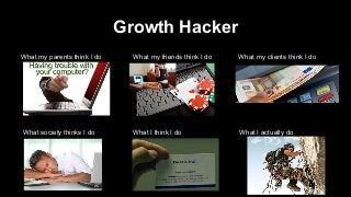 Growth Hacker
What my parents think I do What my friends think I do What my clients think I do
What society thinks I do What I think I do What I actually do
 