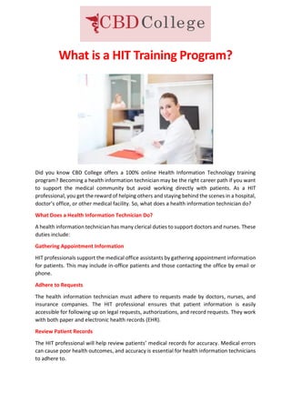 What is a HIT Training Program Becoming a health information technician PDF
