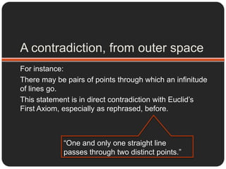 The line, the point, and deﬁnitionsThe deﬁnitions, in themselves, are (impressive) attempts, to provide us with a manifestation of the very abstract concepts of what a line and a point are, in the most vague and general form possible.They don’t have any consequence by themselves, and rely on language, for a comprehension of what is meant by breadth, length, and what a geometric ﬁgure, could have a ‘part’ of.