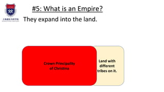 #5: What is an Empire?
They expand into the land.
Land with
different
tribes on it.
Crown Principality
of Christina
 
