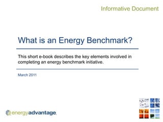 What is an Energy Benchmark? This short e-book describes the key elements involved in completing an energy benchmark initiative. March 2011 Informative Document 